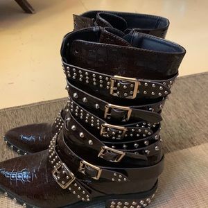 New! Akira brown studded belt booties! Never worn. Size 9.